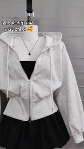 Áo Khoác Hoodie Zip Croptop khóa kéo 2 chiều vải nỉ 2 da thoáng mát phong cách Hàn quốc trẻ trung năng động