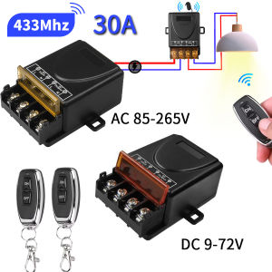 30A Relay Receiver Transmitter AC 75-220V or DC 9-72V RF433Mhz Wireless Remote Control for Light Water Pump Household Appliances