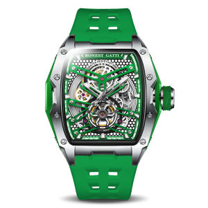 BONEST GATTI German Craftsmanship Mens Watch | Luxury Tonneau Stainless Steel Skeleton Automatic Mechanical Movement Wristwatch