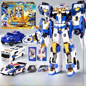 BlueCopTrinity Jumpgo Transformers Action Figure Second Generation Glowing Card Fighter Thunder King Blue Lightning Robot Model Toy