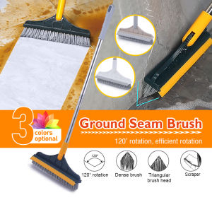 2 in 1 Long Handle Floor Mop Scrub Brush Bathroom Wiper Stiff Bristle Window Squeegee Magic Broom