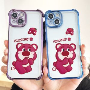 Ốp lưng Hontinga cho Oppo A57 2022 A15 A15s A31 2020 A38 A18 A3s A54 A55 A74 5G 4G Ốp lưng dễ thương màu gấu dâu sang trọng mạ crôm nhựa TPU mềm Vỏ điện thoại cao su chống sốc chống húc cho nữ