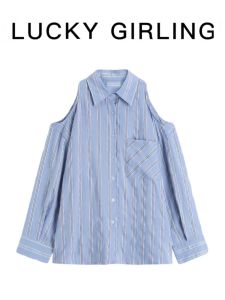 Áo Sơ Mi Kẻ Sọc Cỡ Lớn LUCKY Bé Gái Tay Dài Mùa Xuân Hè Cổ Polo Nút Thẳng Dài Thường Xuyên Chất Liệu Khác 100%