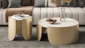 Bàn trà đôi Sofa phòng khách mặt đá tròn lọt chân kim loại sơn tĩnh điện nhiều màu BT-02 hiện đại sang trọng