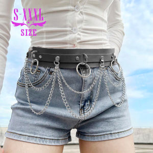 Womens Punk Leather Adjustable Waist Chain O-Ring Belt with Chain Fringe Holiday Party Club Accessory Multiple Sizes Available