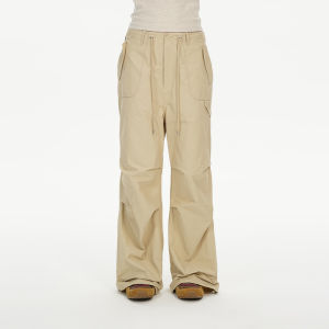DNT Casual Cotton Workwear Trousers Wide Leg Straight Cut Drawstring Couples Fashionable Summer Leisure Pants