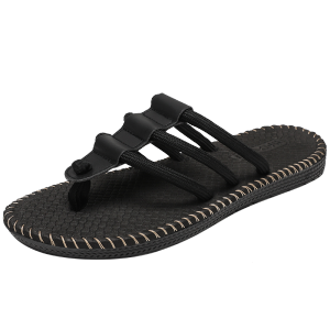 Summer Mens Beach Sandals Fashionable Woven Slip-On Slippers Soft Bottom Toe Post Foot Cover Outdoor Wearable Thong Slippers
