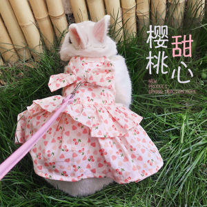 Pet Rabbit Outfit with Bowtie Leash Foldable Ear Design Anti-Escape Skirt Style Clothing for Rabbits And Pigs Going out