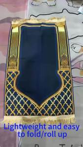 Thảm Cầu Nguyện Viền Tua Rua VIKAMA Vintage Màu Đen Vàng Có Thể Gấp Gọn Dùng Cho Lễ Hajj Umrah Thảm Thờ Nhà Thờ Hồi Giáo.