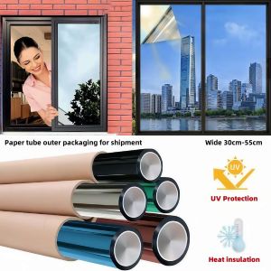 Heat-Insulating Window Film Daytime One-Way Privacy Film Blocks 99% of Uv Rays One-Way Perspective Self-Adhesive Reflective Glass Sticker Suitable for Home and Office