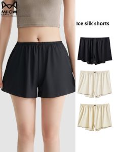 Miiow | Black Ice Silk Safety Pants Womens Summer Cool Sensation Home Sleepwear Shorts Outerwear Invisible Thin Bottom Shorts