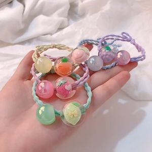 Cột tóc thun kèm hạt trong kèm trái cây màu pastel dễ thương H69
