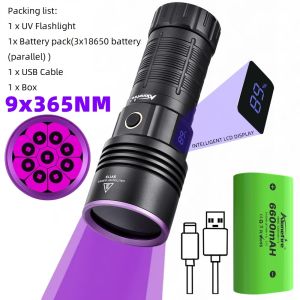 Alonefire | 180W 365nm UV Blacklight High Power Flashlight LCD Rechargeable Torch Pet Stain Tinea Money Scorpion Car Paint Repair Check Lamp