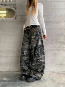 Zhenzhen Lazy American Retro Camouflage Work Pants Loose Wide Leg Large Size Deconstructed Knife Pants Men Women Casual Jeans