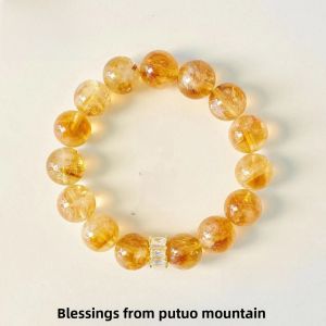 Putuo Mountain Natural Citrine Violent Yellow Bracelet Bring In Wealth and Treasure Good Luck Bracelet Yellow Tajing Ornament Girlfriends Birthday Gift