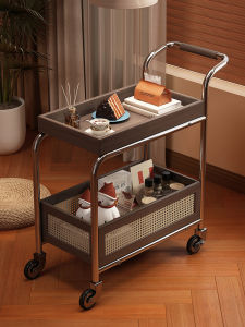 CHUJUN | Wooden Movable Side Table Storage Vintage Trolley Coffee Table