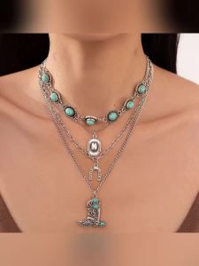 Ingemark | Ingemark 4 Cái/bộ Nữ Dân Tộc Đá Xanh Dây Chuyền Vòng Cổ Vintage Mũ Cao Bồi Giày Mặt Dây Chuyền Choker Trang Sức Thời Trang Quà Tặng