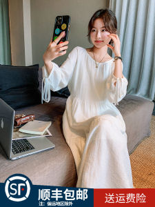 White Long Sleeve Womens Dress Gentle Style Loose Fashionable Anti-Aging Fairy Long Dress Korean Version Spring Autumn New Arrival