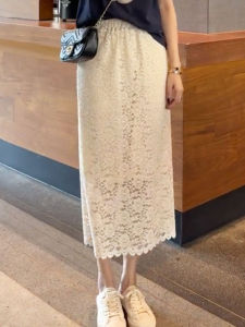Fashionable Mid-Length Embroidered Lace Half Skirt Slimming High Waist Elastic Summer New Style Versatile plus Size Womens Skirt