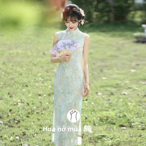 Đầm Cheongsam Hiện Đại Không T Tay Xanh Đẹp Mùa Hè