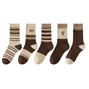 JIAZINI | Warm Woolen Women Socks Autumn Winter Mid-Calf Long Tube Stockings Coffee Brown Pile Socks For Birkenshoes And Winter Boots