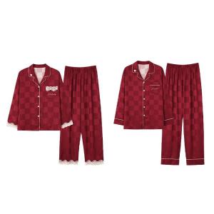 MiiOW | MiiOW Ice Silk Sleepwear Couple Set Men Women Home Clothes Summer New Arrival Simple Style Long Sleeve Leisure Suit For Couples