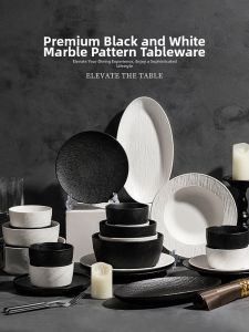 Luxury Home Dining Set Underglaze Black and White