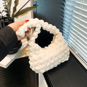 Casual Large Capacity Cloud Folded Shoulder Bag Underarm Bag Trendy Moon Bag Single Shoulder Bag Soft Polyester Material