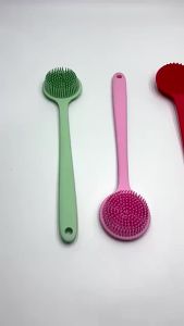 Silicone Back Scrubber Long Handle Bath Brush Double Sided Body Washer Shower Skin Exfoliator Massage Brush Deep Clean Bath Tool