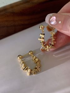 S925 Silver Needle Luxury Small Design Sparkling Metal Chain Earrings Trendy Personalized Ear Jewelry Geometric Pattern Korean Style