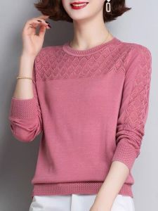 Early Spring Ice Silk Knitting Bottoming Shirt Pullover Sweater Womens Spring & Fall 2024 New Arrival round Neck Thin Inner Wear T-shirt Easiest for Match