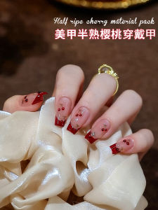 Handmade Removable Red Cherry French Style Nail Tips Bright Color Wearables Any Skin Type 3 Years Validity from China