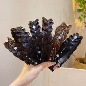 Bando Rambut Model Kepang Hias Mutiara Gaya Korea Untuk Wanita