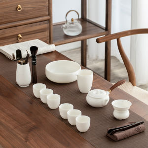 Luxurious Goat Fat Jade Gongfu Tea Set High End Home Office Dehua White Porcelain Teapot Cup Cover Bowl Whole Set Gift Box