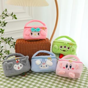 New Kawaii Sanrio Kuromi MyMelody Kirby Cinnamoroll Cartoon Anime Plush Bag Strawberry Bear Cute Handbag Cosmetics Bag Sundries Storage Case Girls Birthday Christmas Gift