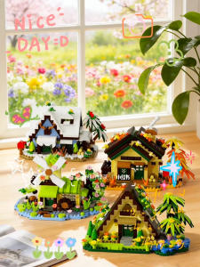 Toyzku CLC Wooden House Building Blocks Windmill Tree Log House Nano Brick DIY Assemble Toy Kid Gift