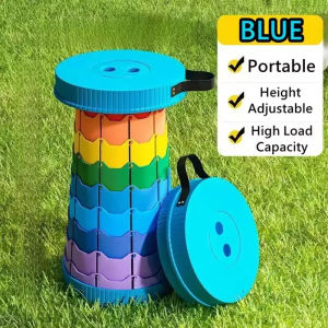 Rainbow Folding Stool Adjustable Height PP Portable Collapsible Seat for Camping Fishing Hiking & Outdoor Activities
