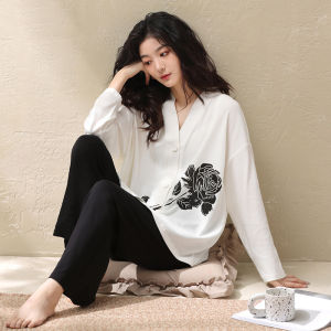Cotton Long Sleeve Fashionable Japanese Style Wearable-at-Home Pajama Set