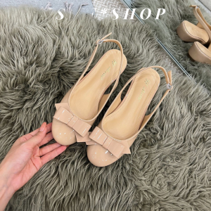 2025 New Butterfly Knot Sandals Summer round Head Sweet 5cm Heel Increase Soft Patent Leather Women Head Slippers Fashion Ballet Shoes