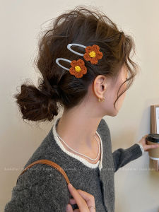 Sweet Knitted Flower Hair Clips Womens New 2025 High End Side BB Hair Clips for Fringes And Parting Fashionable Hair Accessories