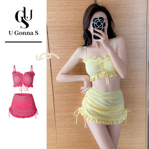 ชุดว่ายน้ำบิกินี่ชุดสวมใส่ชายหาดดันทรงเซ็กซี่สำหรับผู้หญิง3ชิ้นมี2024สไตล์ใหม่พร้อมกระโปรงเอวสูงน่ารักแฟชั่นยืดได้แบบเรียบ