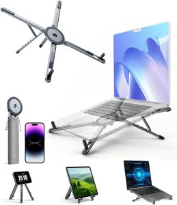 Portable Magnetic Phone Holder & Selfie Stick 3-in-1 Foldable Tripod Stand for iPhone iPad Tablet Laptop Desktop Use
