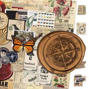 Retro Archival Sticker Material 50 Sheets Luggage Decoration Waterproof Decal for Phone Notebook Water Cup Business Supplies