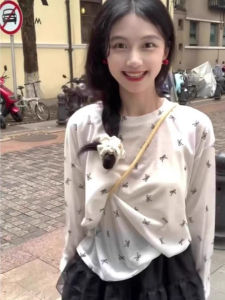 chaqi | Ladies Long Sleeve T-Shirt Korean Style Lazy Butterfly Knot Print Casual Thin Summer Sun Protection Cover Up Top Ins Fashion