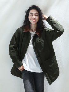 Miccbeirn | Thickened Warm 90 White Goose Down Jacket Contrast Color Design Lightweight Medium Length Outdoor Retro Workwear Coat