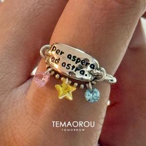 S925 Sterling Silver Ring Fun Engraved Design Womens Versatile Star Pendant Ring Cute Cool Style Fashionable Jewelry Accessory