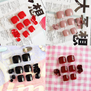 Removable Wine Red Short Fake Nails Nail Tips Adhesive Tips Artificial Nails Easy Wear And Remove Nail Art Tools for Foot Toe