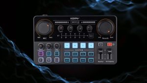 การ์ดเสียงสด Koorfly KF-04 บันทึกสด อุปกรณ์ถ่ายทอดสด ชุดการ์ดเสียงไมโครโฟน 48v ลดเสียงรบกวนอัจฉริยะ เอฟเฟกต์เสียงที่กำหนดเอง Audio Interface Sound Card