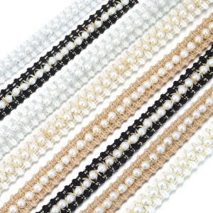 2yard/lot White Black Pearl Bead Lace Ribbon Tape Lace Fabric Trim Ribbons for DIY Sewing Garments Handmade Clothing Accessories