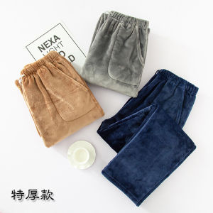 กางเกงนอนฤดูหนาวผู้ชายผ้าสักหลาดหนาพิเศษกางเกงใส่อยู่บ้านผ้าคอรัลฟลีซทรงหลวมไซส์ใหญ่ทรงกระบอกกันหนาวเพิ่มความหนาบุขน